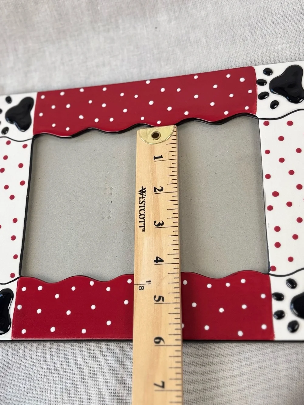 VTG Boyds Home Ceramic Paw Print Pet Photo Frame Red White 5x7 Dog Cat 2004